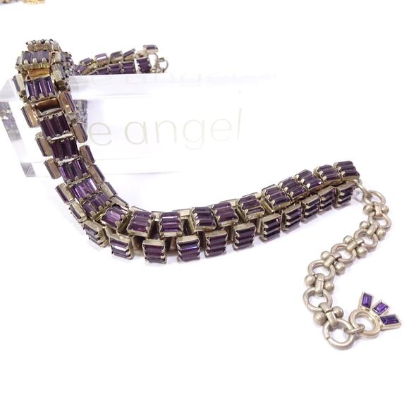 Lee Angel Neiman Marcus Women's Box Link Crystal Baguette Necklace NWT 398 Purpl - Picture 7 of 9